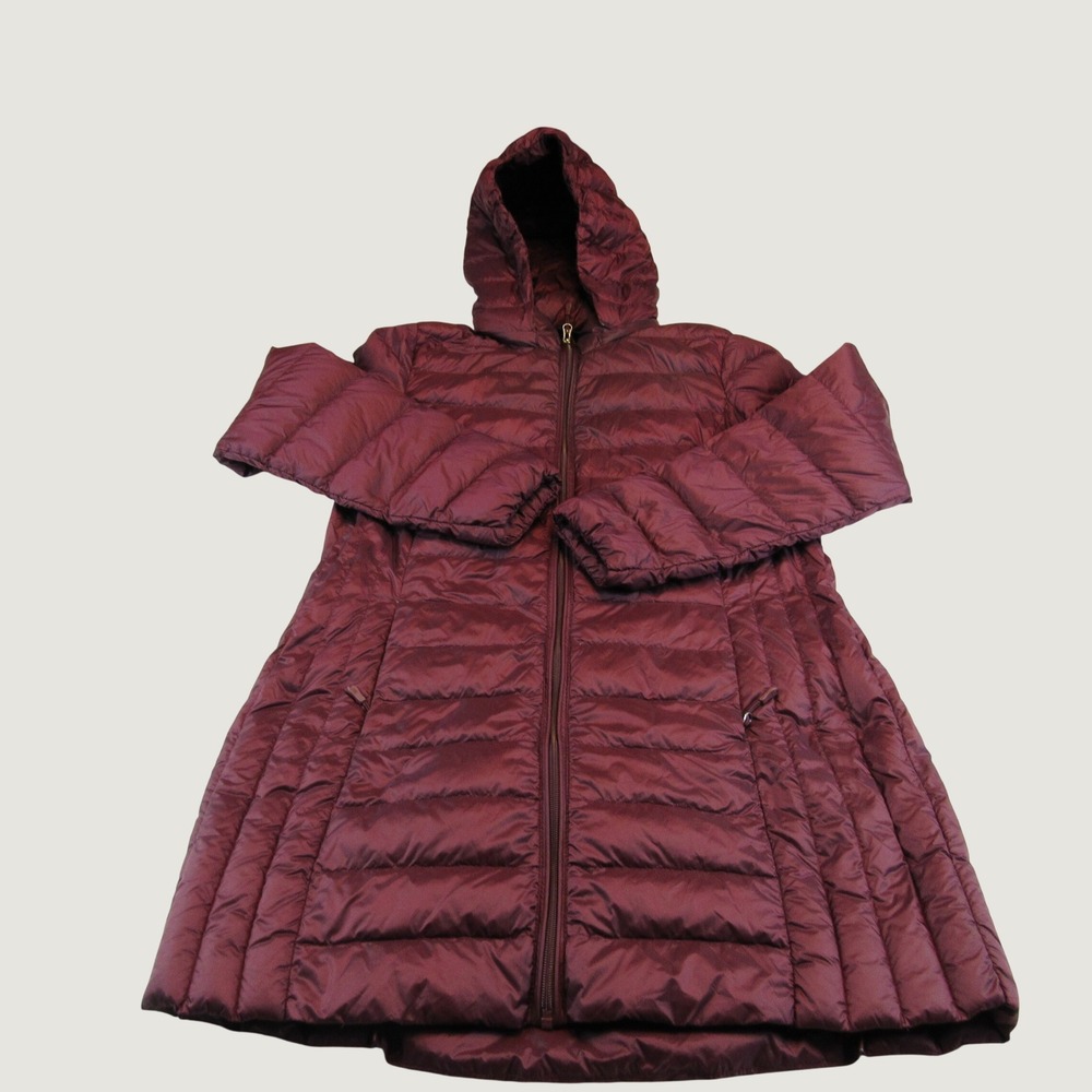 Heatkeep Puffer Coat Women's L Light Weight Burgundy Down Filled Hooded Parka
